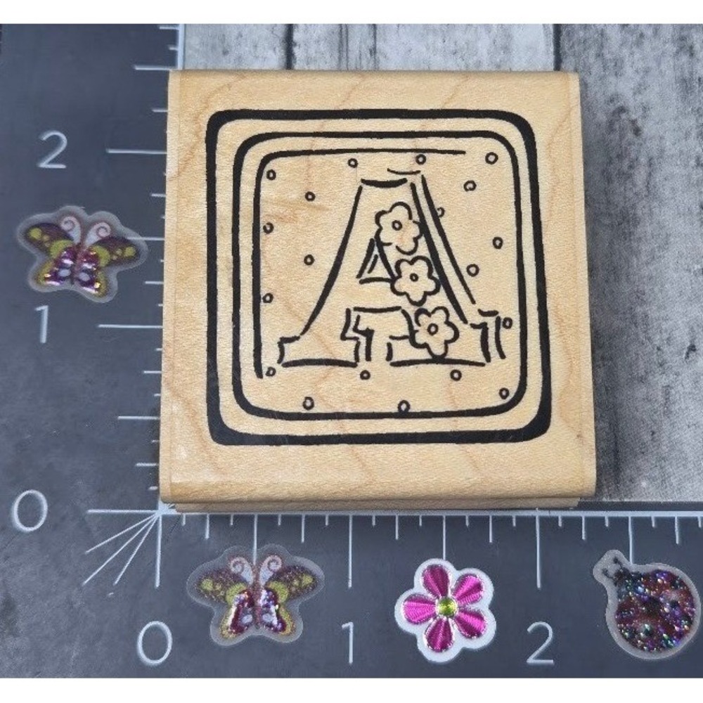 CTMH Letter A Flowers Framed Rubber Stamp Wood #S43
